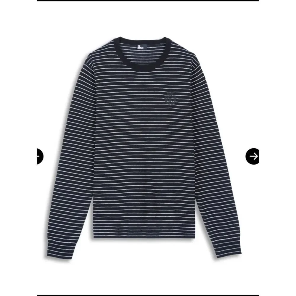 $355 The Kooples Embroidered Blazon Crewneck Sweater In Black/White  NWT